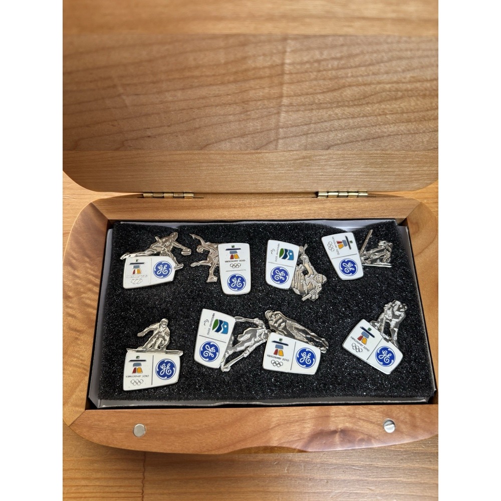 2010 Vancouver GE Sponsor Paralympic Pin Set Of 8 with Original Wooden Case